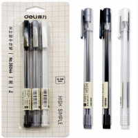 得力36044中性笔0.38mm全针管(黑)(3支/卡)黑色-文具