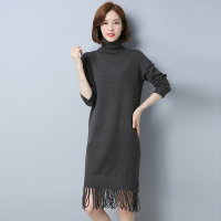 金利鹿毛针织衫长款拼接蕾丝连衣裙