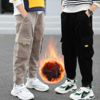 MinanSer男童裤子加绒工装裤2021新款儿童裤子中大童灯芯绒加厚保暖裤子冬季新品