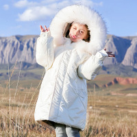 MinanSer女童羽绒服中长款加绒保暖外套2021新款儿童羽绒服中大女童冬季洋气大毛领连帽羽绒服冬季新品