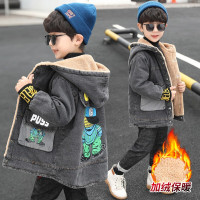 MinanSer男童外套秋冬中长款保暖牛仔加绒外套2021新款儿童外套中大童派克服加厚棉衣小男孩洋气上衣冬季新品