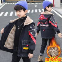 MinanSer童装男童加绒牛仔外套秋冬装2021新款洋气卡通中大儿童羊羔绒夹克蜘蛛侠衣服加厚潮冬季新品