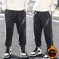 MinanSer童装男童加绒牛仔裤软秋冬2021新款儿童长裤洋气潮中大童一体绒裤子休闲冬季新品