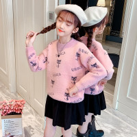 MinanSer童装女童毛衣针织衫2021秋冬新款猫咪图案圆领针织毛衣儿童毛衣学生打底毛衣3-12岁潮冬季新品