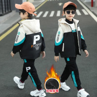MinanSer童装男童套装加绒加厚卫衣马甲三件套冬季新款中大童男孩休闲运动装学生衣服3-15岁冬季新品