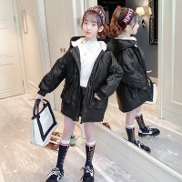 MinanSer女童加绒加厚皮衣外套秋冬中长款儿童休闲棉衣小女孩洋气派克服中大童连帽皮棉服潮冬季新品