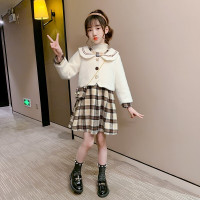 MinanSer童装女童套装秋冬装韩版休闲学院风儿童网红女中大童秋冬季时髦水貂绒小香风两件套潮女孩冬季新品