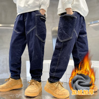 MinanSer童装3男童裤子秋冬装运动裤2021冬季新款加绒加厚洋气休闲6儿童9中大童韩版牛仔长裤12潮冬季新品