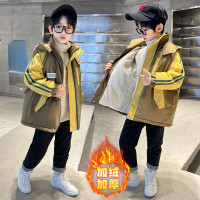 MinanSer童装男童外套加绒加厚冬装2021新款儿童洋帅气冬天韩版休闲时尚小男孩中大童学生网红百搭上衣潮冬季新品