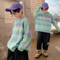 MinanSer童装男童毛衣套头秋冬款圆领2021新款儿童加厚中大童针织衫洋气男孩拼色帅气百搭上衣韩版潮冬季新品