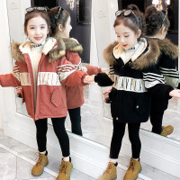 MinanSer童装女童外套冬装2021中大儿童外套女孩加绒加厚连帽风衣学生上衣冬季韩版宽松休闲派克服冬季新品