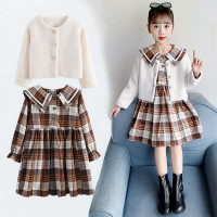 MinanSer女童秋冬套装2021新款洋气儿童连衣裙开衫两件套中大童小女孩套装冬季新品