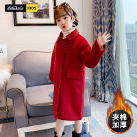 MinanSer童装女童外套加厚中长款秋冬装年货民族风儿童呢子呢大衣红色新年装小女孩上衣秋冬季少女中大童衣服冬季新品