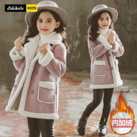 MinanSer童装女童外套加绒中长款秋冬装韩版儿童呢子呢大衣加厚时尚小女孩毛呢上衣秋冬季百搭保暖中大童衣服冬季新品
