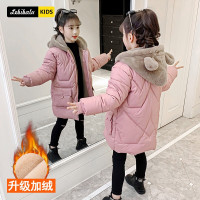 MinanSer童装女童棉衣加绒中长款冬装儿童棉服小女孩外套加厚皮衣连帽羽绒棉中大童棉袄冬季洋气小孩子防寒服冬季新品