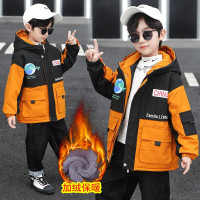 MinanSer童装男童冬装加绒外套中大童拼色加厚派克服2021新款儿童棉衣男孩秋冬款棉服风衣夹克冬季新品