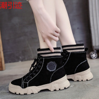 MinanSer童鞋女童马丁靴加绒保暖大童2021冬款皮面防水棉靴中高帮鞋时尚百搭韩版演出儿童工装复古休闲鞋冬季新品