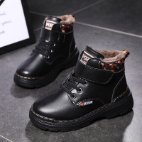 MinanSer男童马丁靴冬季儿童二棉鞋男孩雪地靴加绒加厚英伦风皮黑色短靴冬季新品