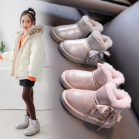 MinanSer童鞋女童雪地靴2021冬季新款儿童韩版加厚蝴蝶结公主棉鞋中大童女孩百搭保暖短款棉靴子冬季新品