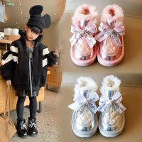 MinanSer童鞋女童靴子2021冬季新款儿童加厚雪地靴中大童宝宝蝴蝶结棉鞋女孩保暖棉短靴冬季新品