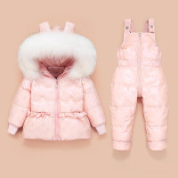 MinanSer儿童羽绒服女童羽绒套装2021新款宝宝1-3-4岁冬装背带两件套冬季新品