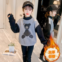 MinanSer女童卫衣外套加绒加厚冬季保暖一体绒儿童打底衫女中大童卡通高领卫衣童装女上衣3-14岁宽版冬季新品