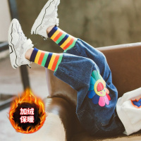 MinanSer童装女童裤子秋冬新款儿童裤子女童牛仔裤加绒加厚长裤中大童韩版裤女孩子时髦休闲宽松牛仔裤冬季新品