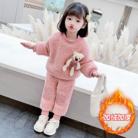 MinanSer童装女童两件套加厚加绒卫衣裤子儿童套装中小童宝宝保暖可爱小女孩衣服0-5岁冬季新品