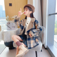 MinanSer童装女童外套秋冬装2021新款儿童韩版格子毛呢大衣中大童时尚洋气加厚外套冬季新品