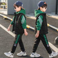 MinanSer童装男童套装秋冬装2021新款中大童加厚加棉马甲卫衣裤子儿童三件套男孩冬季运动装3-14岁冬季新品