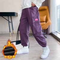 MinanSer童装冬季女大童加绒运动裤小女孩韩版加厚保暖工装裤学生时尚休闲束脚裤8-10-12-15岁冬季新品