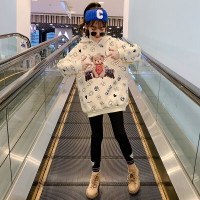 MinanSer童装女童卫衣打底衫冬装连帽中长款儿童加绒韩版洋气坯布印小熊MM07232冬季新品