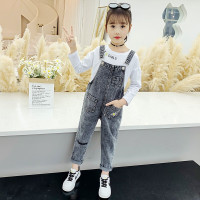 MinanSer童装女童背带裤套装春秋儿童牛仔裤韩版洋气中大童休闲吊带长裤女孩春装裤子两件套冬季新品