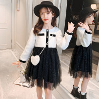 MinanSer童装女童秋冬连衣裙女孩子连衣裙2021新款可爱时尚加厚小香风连衣裙带爱心包包冬季新品