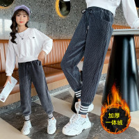 MinanSer童装女童裤子儿童冬装加绒加厚雪尼尔一体绒螺纹束脚裤4-15岁中大童小女孩冬季保暖裤子休闲裤冬季新品