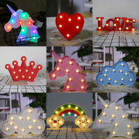 苏宁优购  独角兽装饰灯摆件火烈鸟仙人掌壁挂摆拍创意小夜灯生日发光字母灯