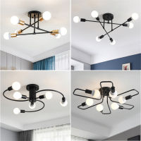 苏宁优购  北欧客厅餐厅卧室阳台书房枝形铁艺个性服装店出租房简约吸顶灯LY