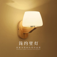 苏宁优购 led简约现代壁灯卧室床头温馨书房客厅 日式北欧创意实木灯具