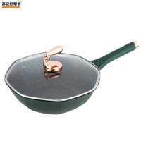 苏记好帮手 八角锅 绿色(30CM炒锅带盖)轻盈锅体 健康麦饭石不沾涂层 聚能平底锅 通用灶具