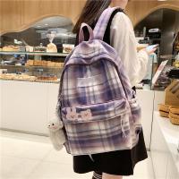 格子书包女韩版高中大学生背包ins风校园百搭中学生初中生双肩包