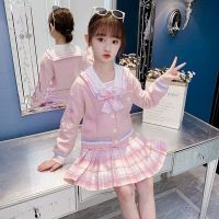 jk女童制服三件套儿童外套装格裙小学生裙子春秋季开衫毛衣针织gk