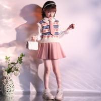 女童春秋装三件套新款洋气儿童春季毛衣马甲时髦衬衫裙子套装