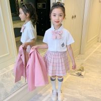 女童jk制服套装裙新款夏装女孩洋气西装儿童日系学院风三件套