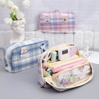 JK大容量格子笔袋日系Ins小学生女孩年新款初中生文具铅笔盒