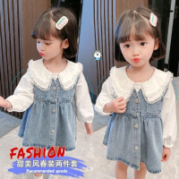 女童牛仔裙套装春季网红新款女宝宝韩版洋气春秋衬衫背带裙两件套