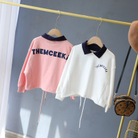 女童宽松卫衣春装新款儿童韩版潮翻领短款长袖中大童洋气春秋上衣