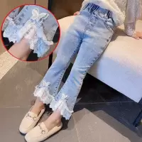 女童牛仔裤春秋新款中大童阔腿裤女孩外穿洋气高腰弹力休闲喇叭裤