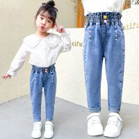 女童牛仔裤春秋装新款洋气高腰中小童女宝宝弹力休闲韩版裤子