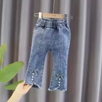 女童裤子新款时尚牛仔裤春款韩版百搭洋气时髦修身喇叭裤春秋