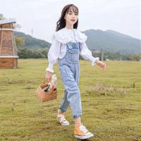 女童牛仔背带裤套装春秋装新款大童儿童洋气初中生女孩两件套